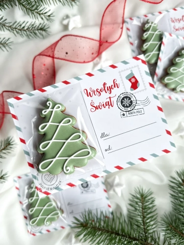 Pocztówka z choinką - piernik świąteczny do samodzielnej personalizacji 