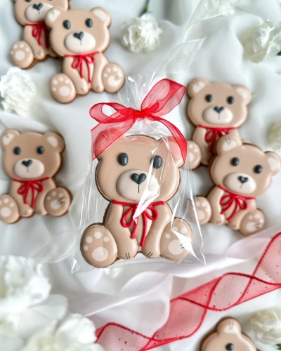 Miś z czerwoną kokardą - piernik ręcznie zdobiony