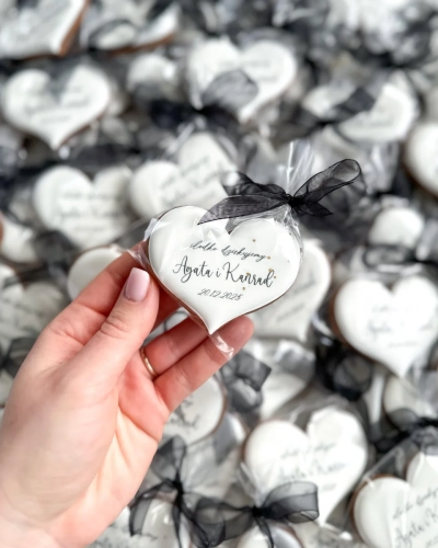 Serduszko ślubne z nadrukiem - piernik ręcznie zdobiony